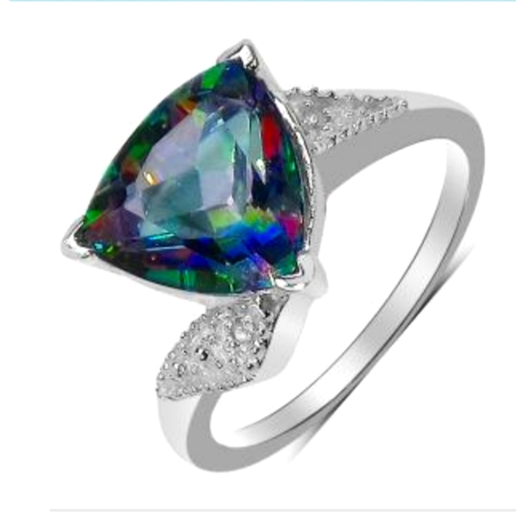 White Gold Over Silver Mystic/Fantasy Topaz and diamond Ring 7 - Picture 3 of 5